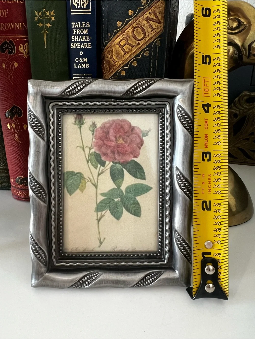 Vintage Pewter Tone Picture Frame with Botanical Image